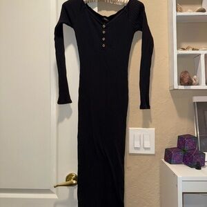 Forever 21 Black Ribbed Long Sleeve Dress